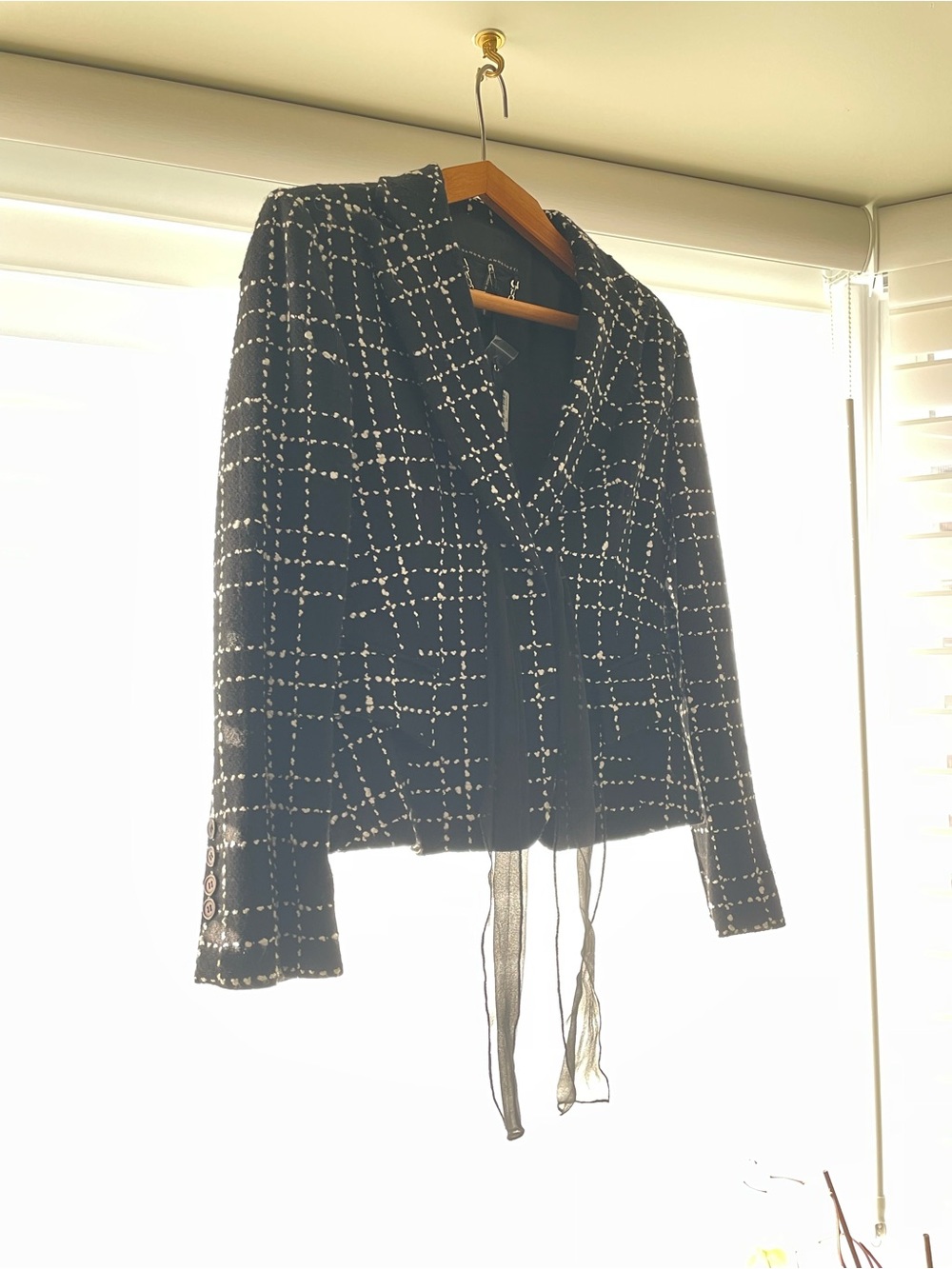 Black & White Tweed Open-Front Women's Jacket